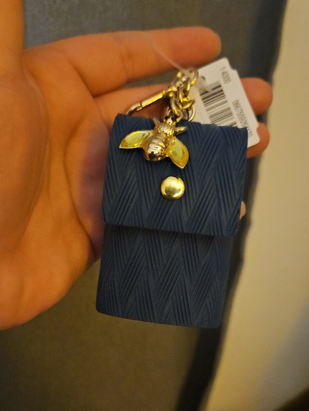 Navy Blue Pocketbac Holder with Gold Bee Charm